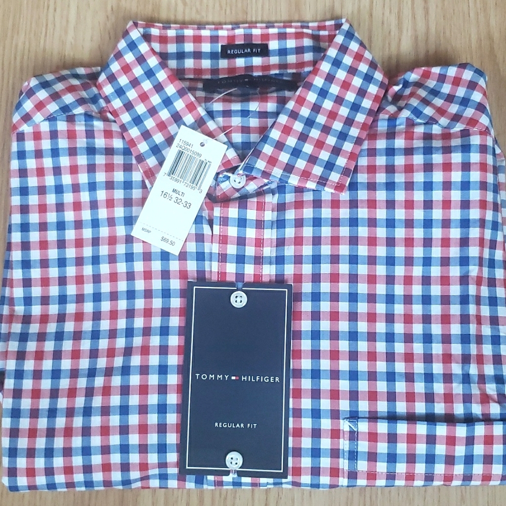 New Tommy Hilfiger Regular Fit 16 1/2 32-33 long sleeve Button Up Shirt …
